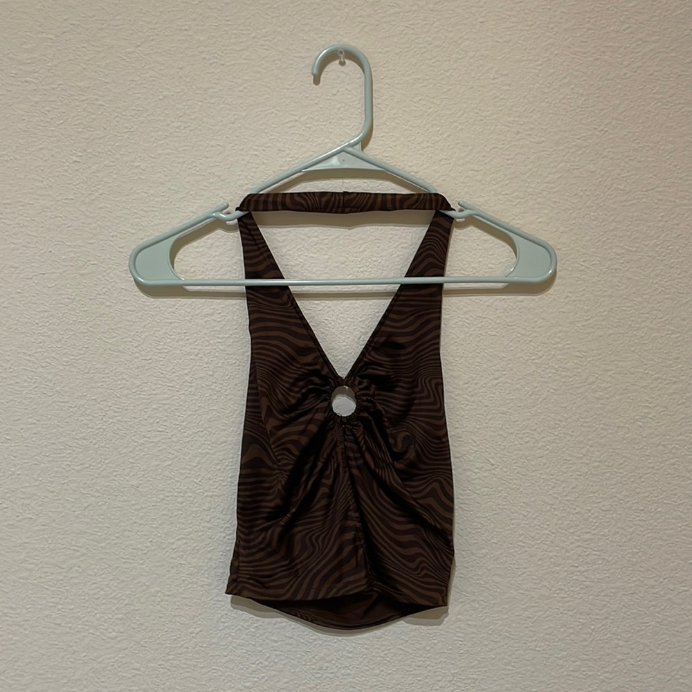 Retro print brown H&M halter top